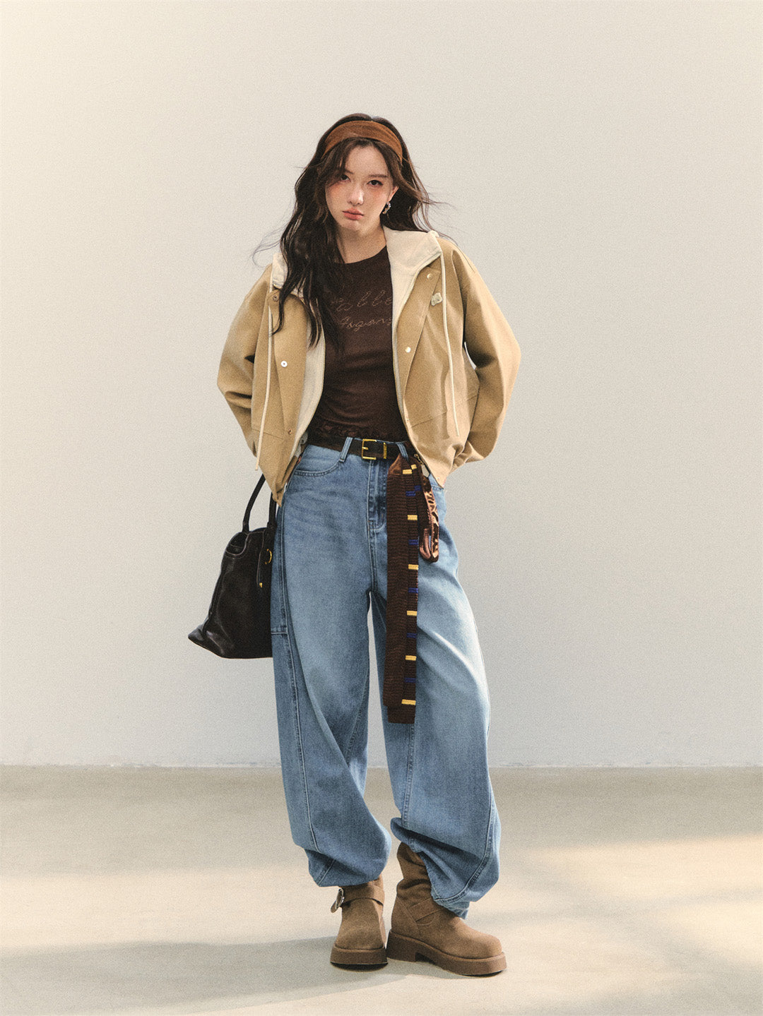 AsGony ASG25331 Fake two piece cocoon shaped jackets