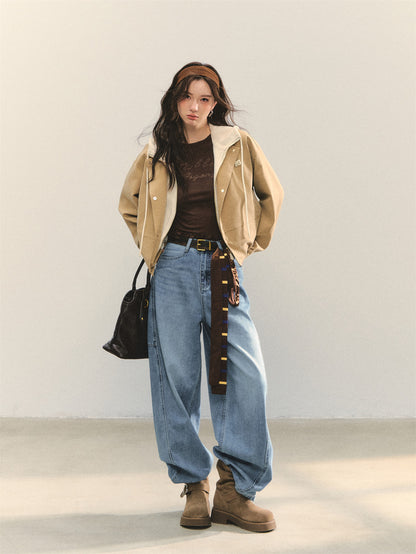 AsGony ASG25331 Fake two piece cocoon shaped jackets