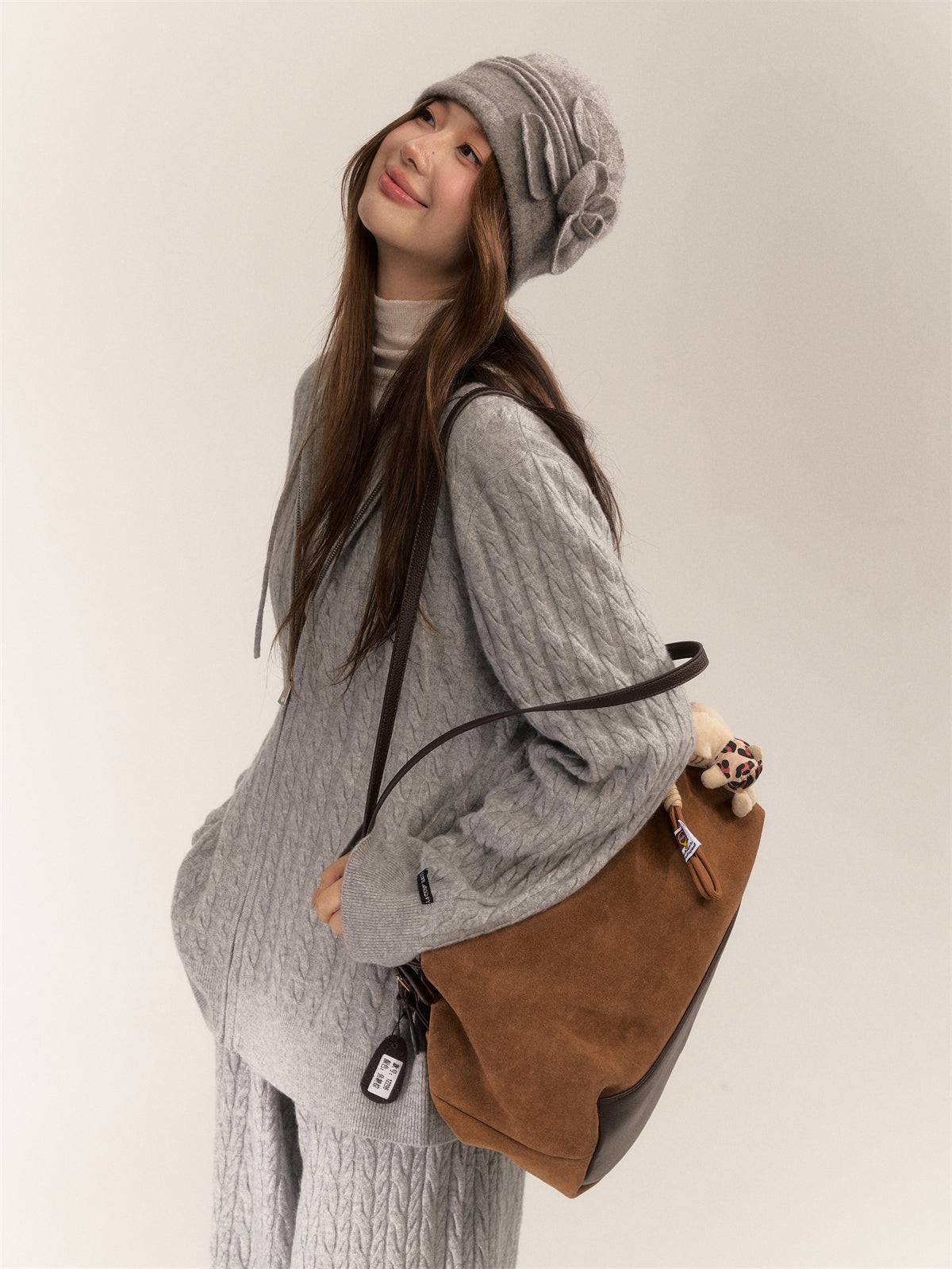 AsGony [Best Seller]  ASG24639 24653 Wool blend knitted top and slacks set