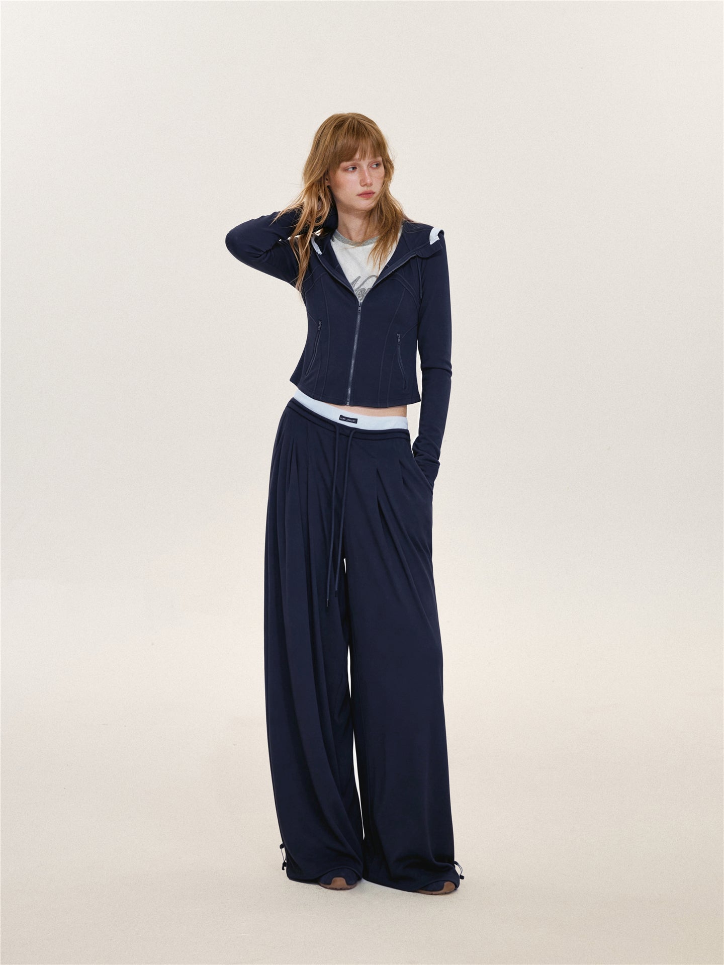 Asgony ASG26599 &amp; ASG26600 Color-Block Patchwork Jacket &amp; Draped Casual Pants