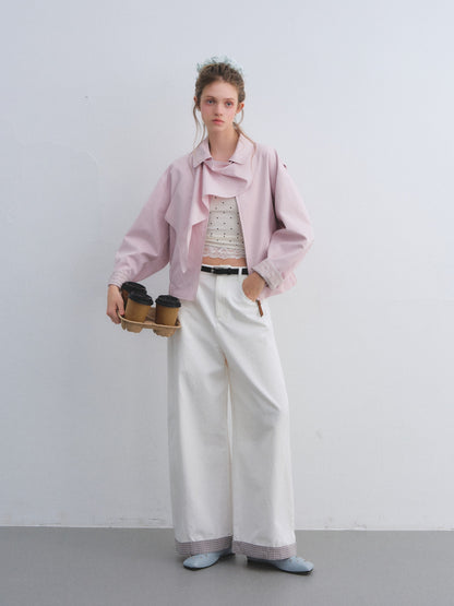 AsGony ASG25674 Detachable swing collar shawl flight jacket