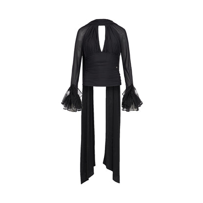 SHEERLUCK SLDD25402 Hanging neck V-neck slim fit ribbon top