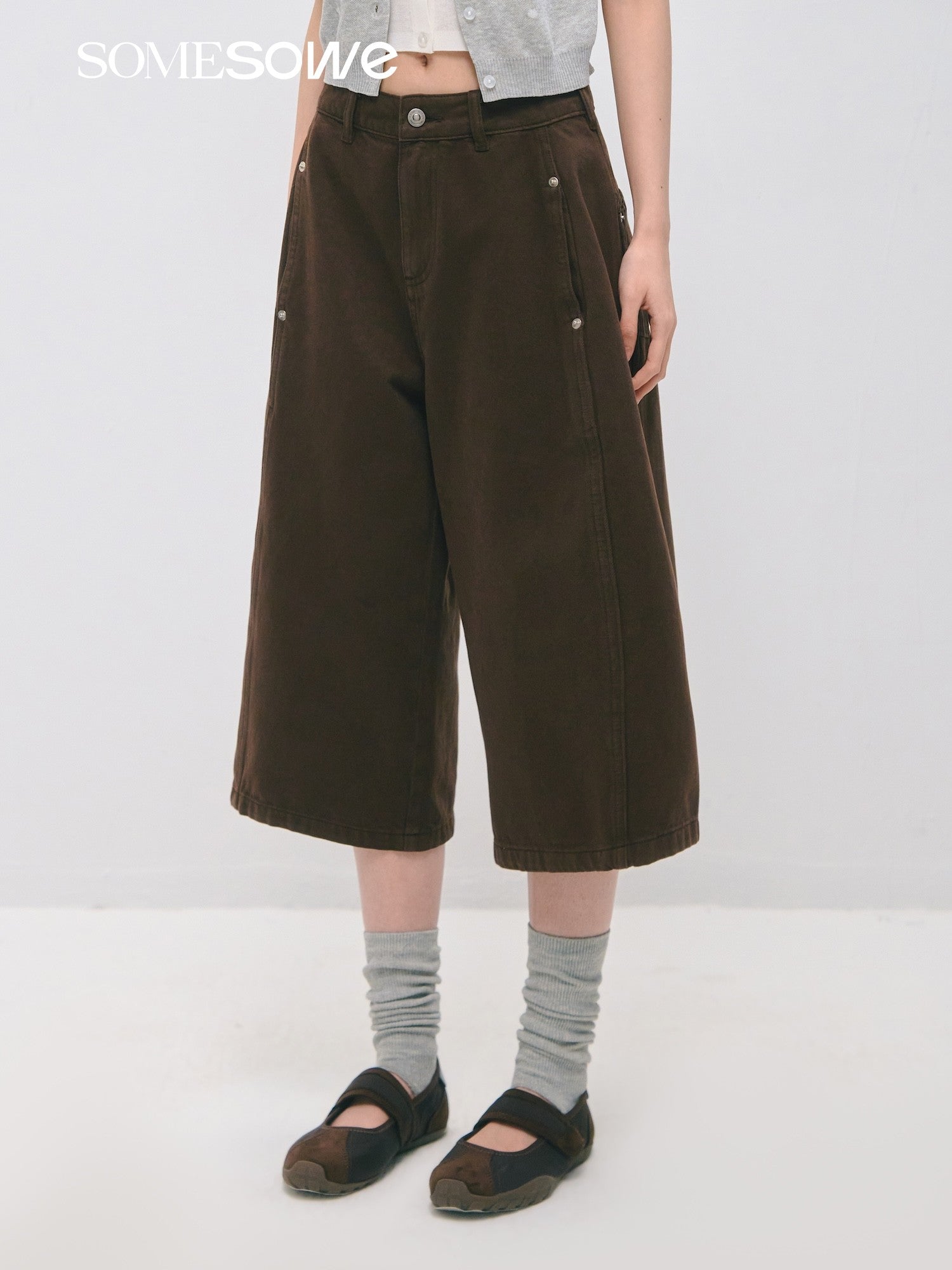SOMESOWE S2509032 Straight leg wide leg mid length pants
