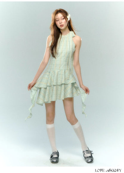 AsGony [Star Style] Mint Lace Mini Dress