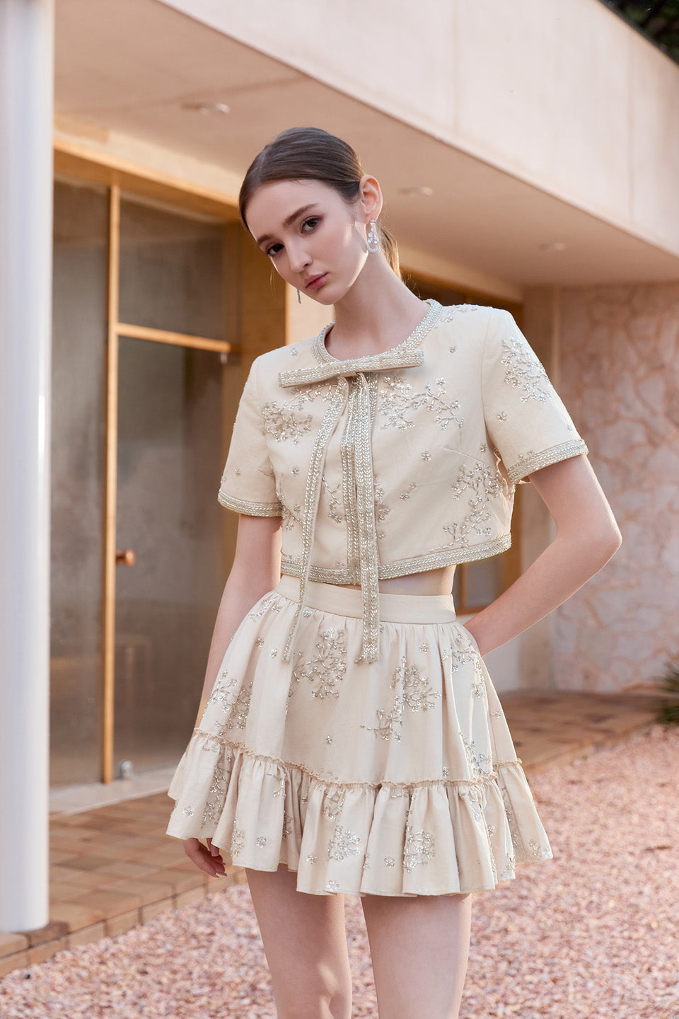 Wardrobes by chen Heavy industry bead embroidered bow top