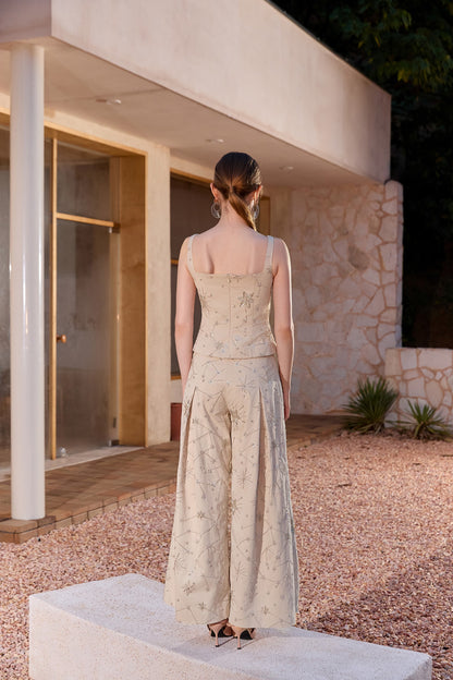 Wardrobes by chen Shooting star embroidered vest top + loose pants set