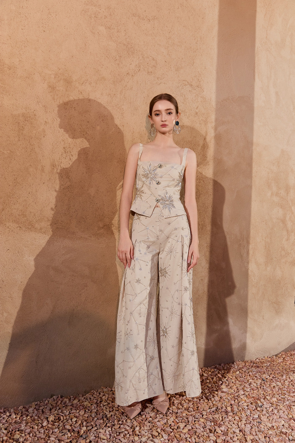 Wardrobes by chen Shooting star embroidered vest top + loose pants set