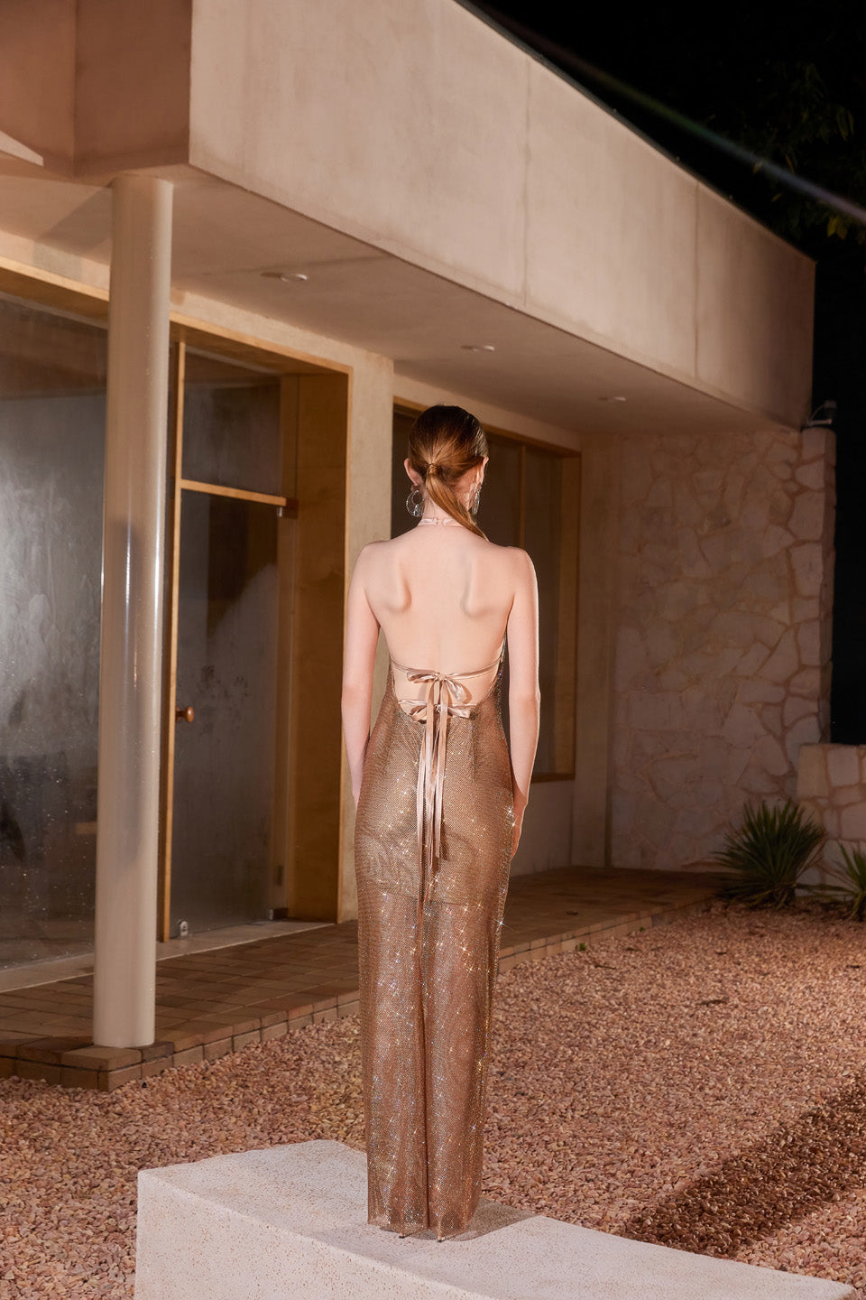 Wardrobes by chen Gilded diamond crown hanging neck bow dress