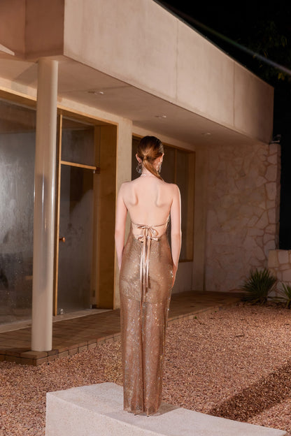 Wardrobes by chen Gilded diamond crown hanging neck bow dress