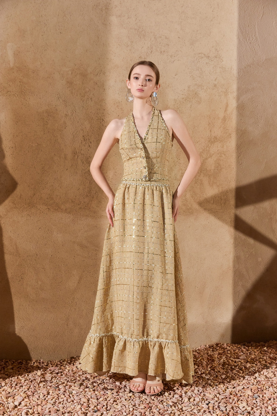 Wardrobes by chen Tweed halter neck top + skirt set