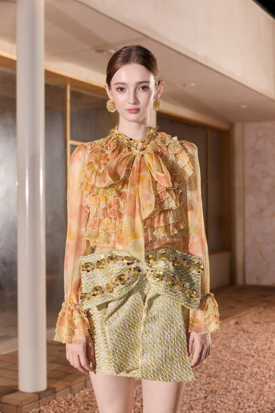 Wardrobes by chen Multi-layer lace shirt + skirt set