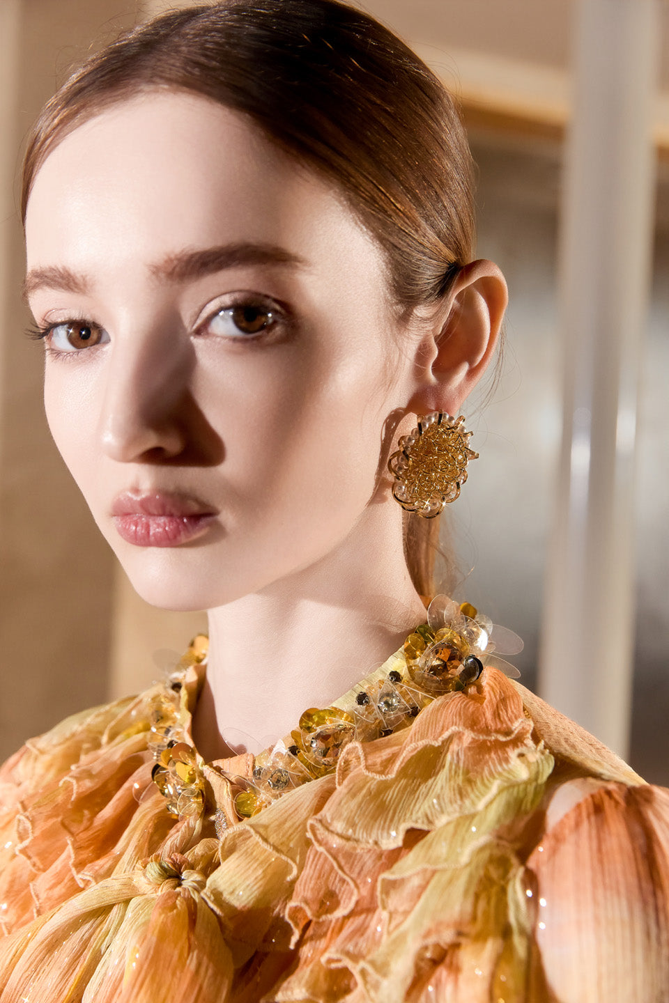 Wardrobes by chen Pearl gold wire woven earrings