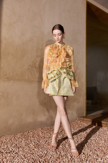 Wardrobes by chen Multi-layer lace shirt + skirt set