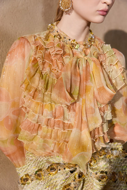 Wardrobes by chen Multi-layer lace shirt + skirt set