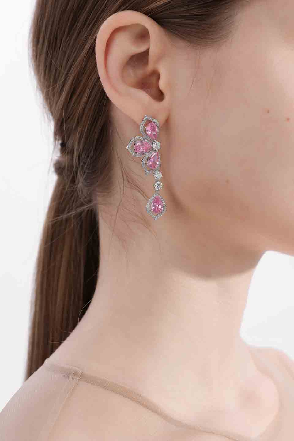 Wardrobes by chen Rose petal pink zircon earrings