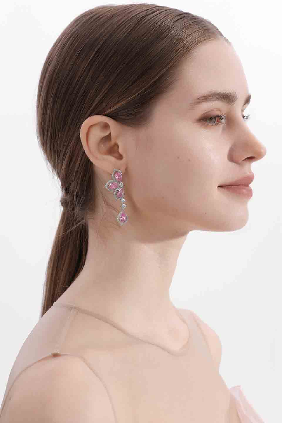 Wardrobes by chen Rose petal pink zircon earrings