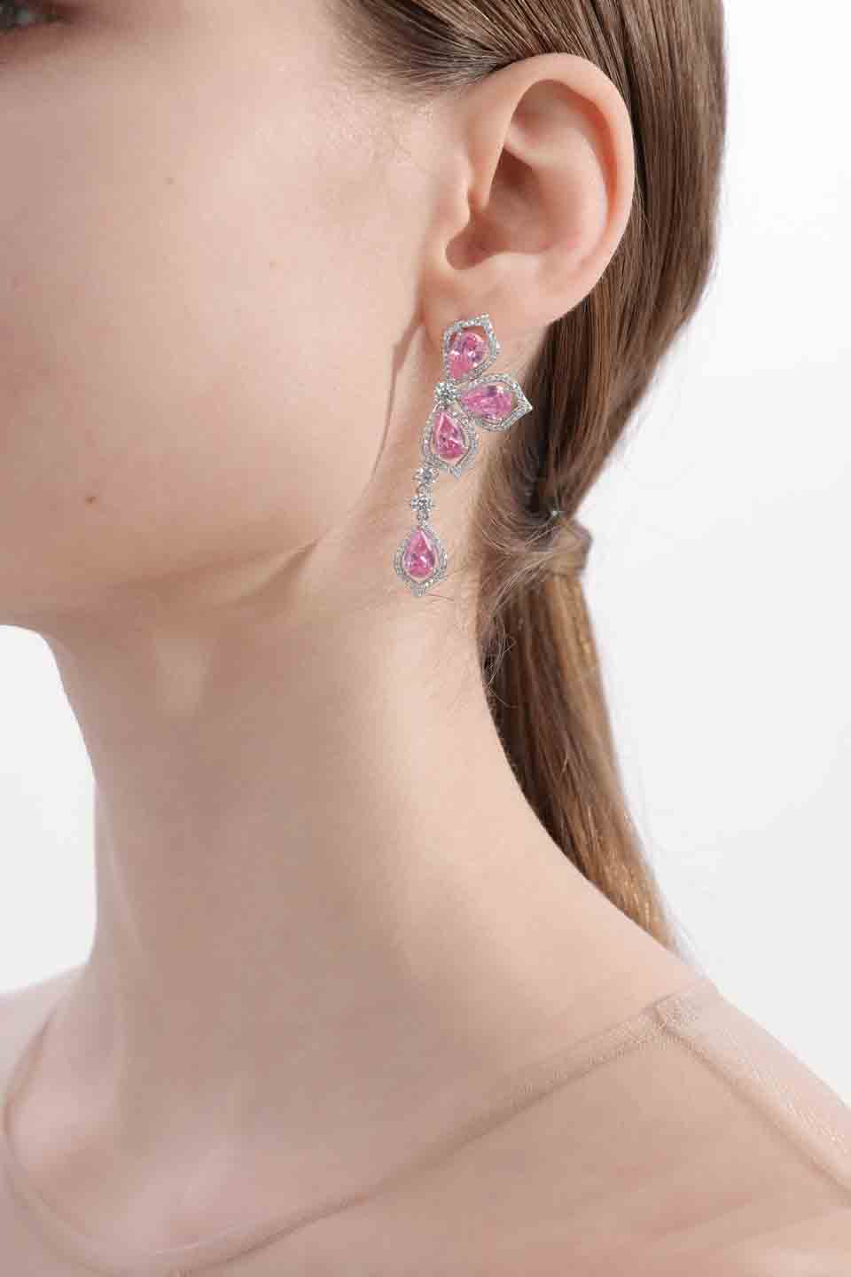 Wardrobes by chen Rose petal pink zircon earrings