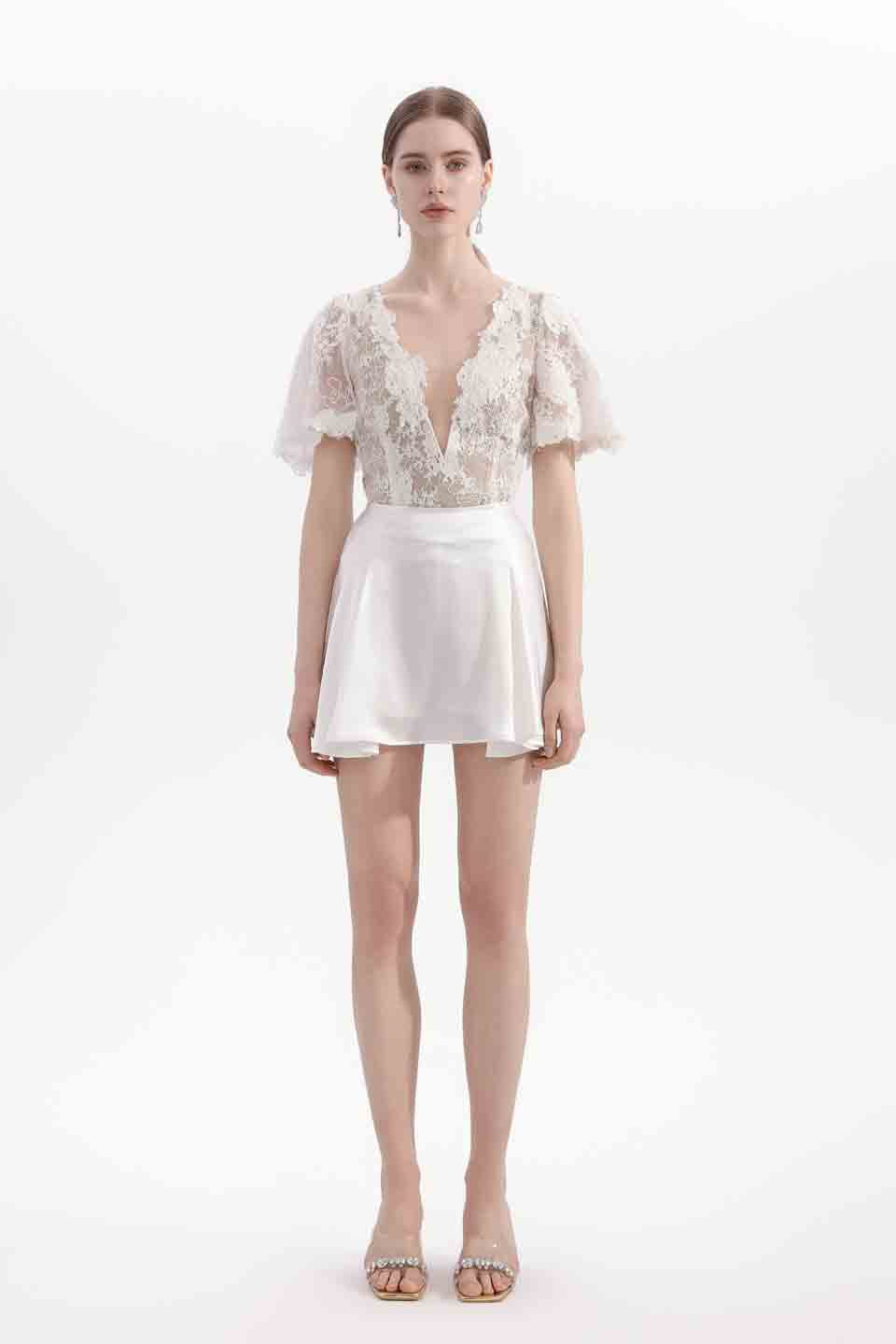 Wardrobes by chen Pearl embroidered lace top + skirt set