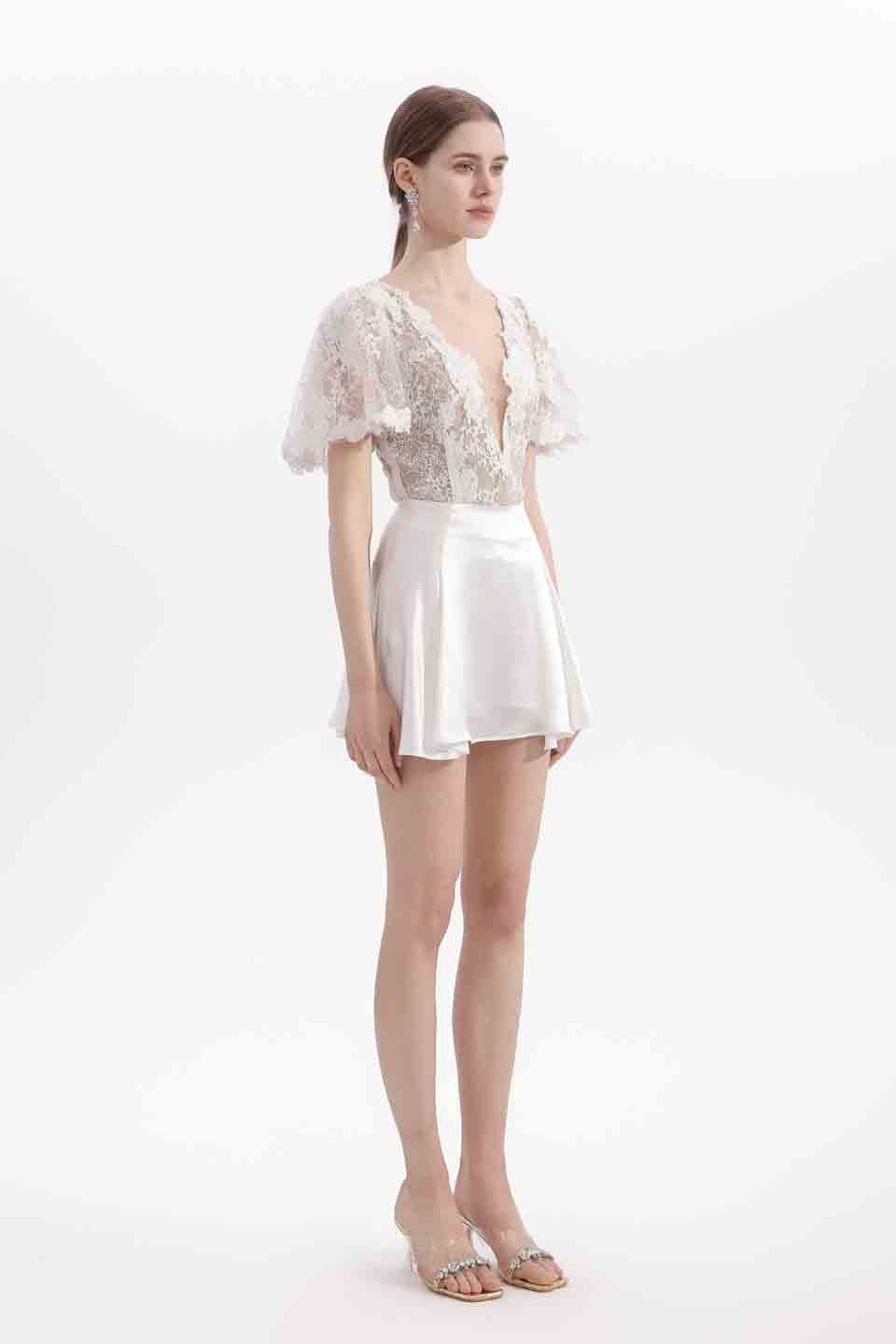 Wardrobes by chen Pearl embroidered lace top + skirt set