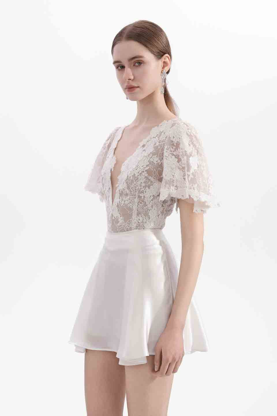 Wardrobes by chen Pearl embroidered lace top + skirt set