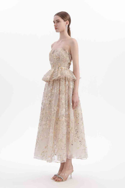 Wardrobes by chen Embroidered gilded strapless dress