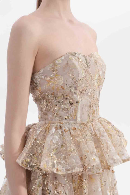 Wardrobes by chen Embroidered gilded strapless dress