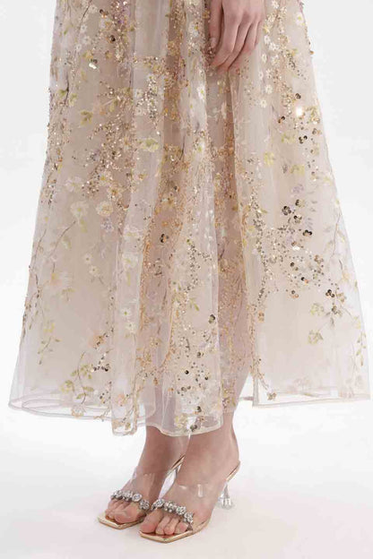 Wardrobes by chen Embroidered gilded strapless dress