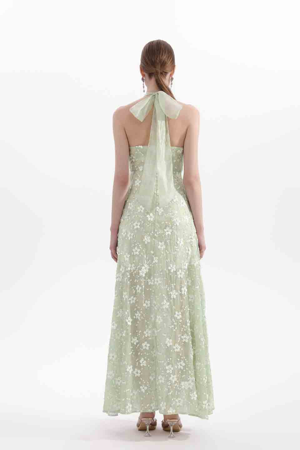 Wardrobes by chen Bead embroidered floral hanging neck dress