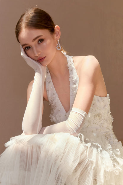 Wardrobes by chen Handmade embroidered bead V-neck layered dress (with gloves)