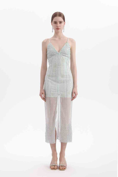 Wardrobes by chen Bead embroidered crystal slit dress