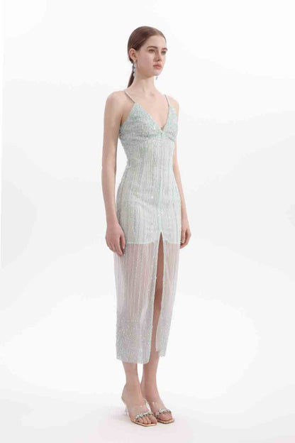 Wardrobes by chen Bead embroidered crystal slit dress