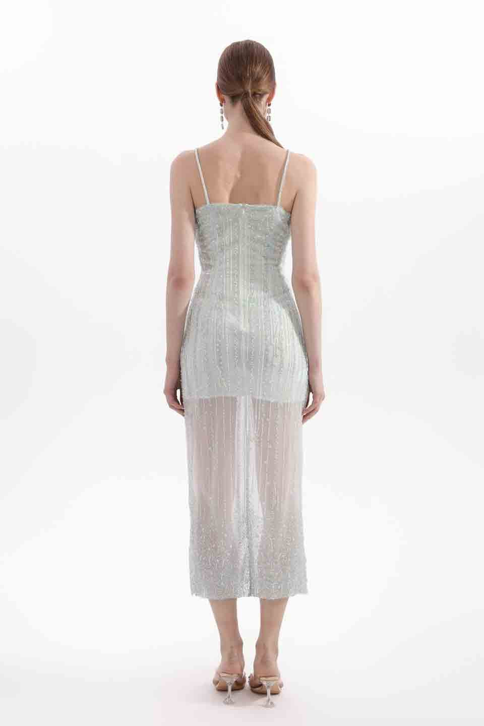 Wardrobes by chen Bead embroidered crystal slit dress