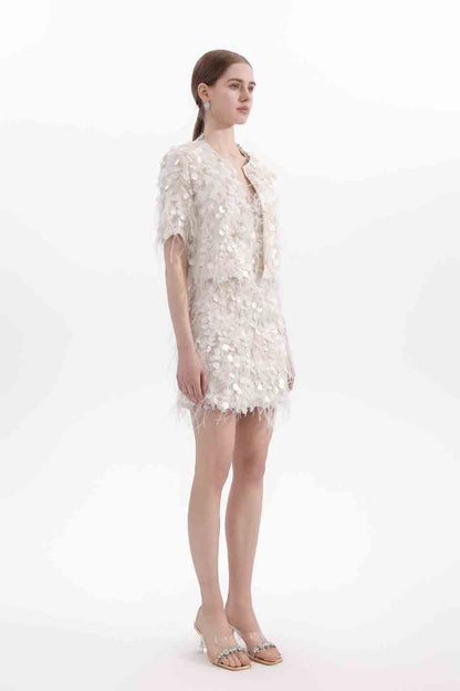 Wardrobes by chen Embroidered feather jacket + dress set