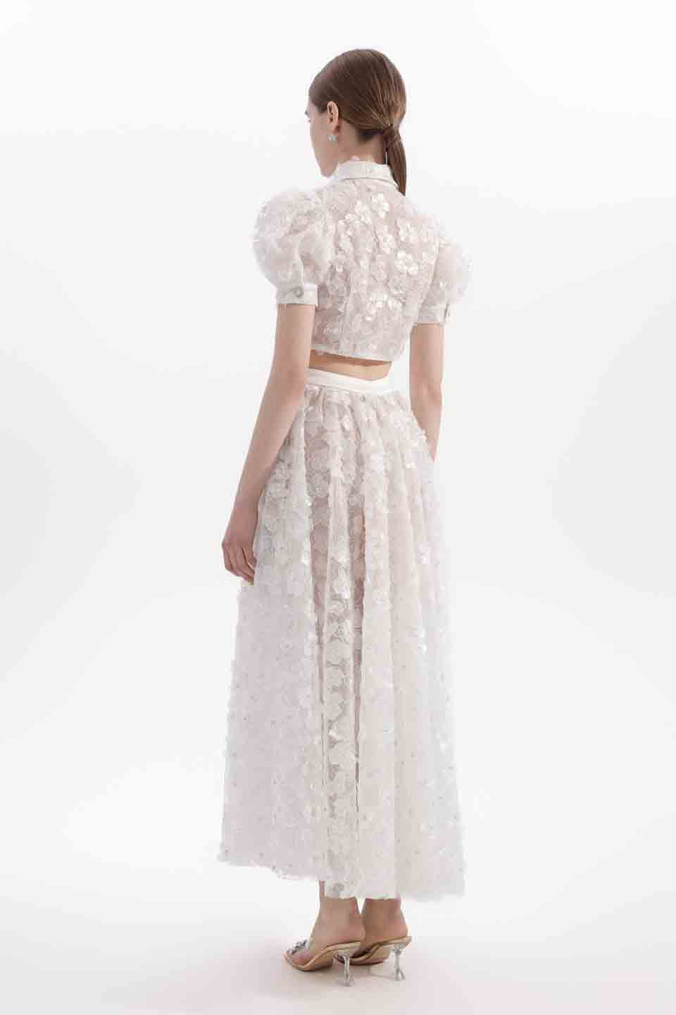 Wardrobes by chen Embroidered bubble sleeve shirt + skirt set