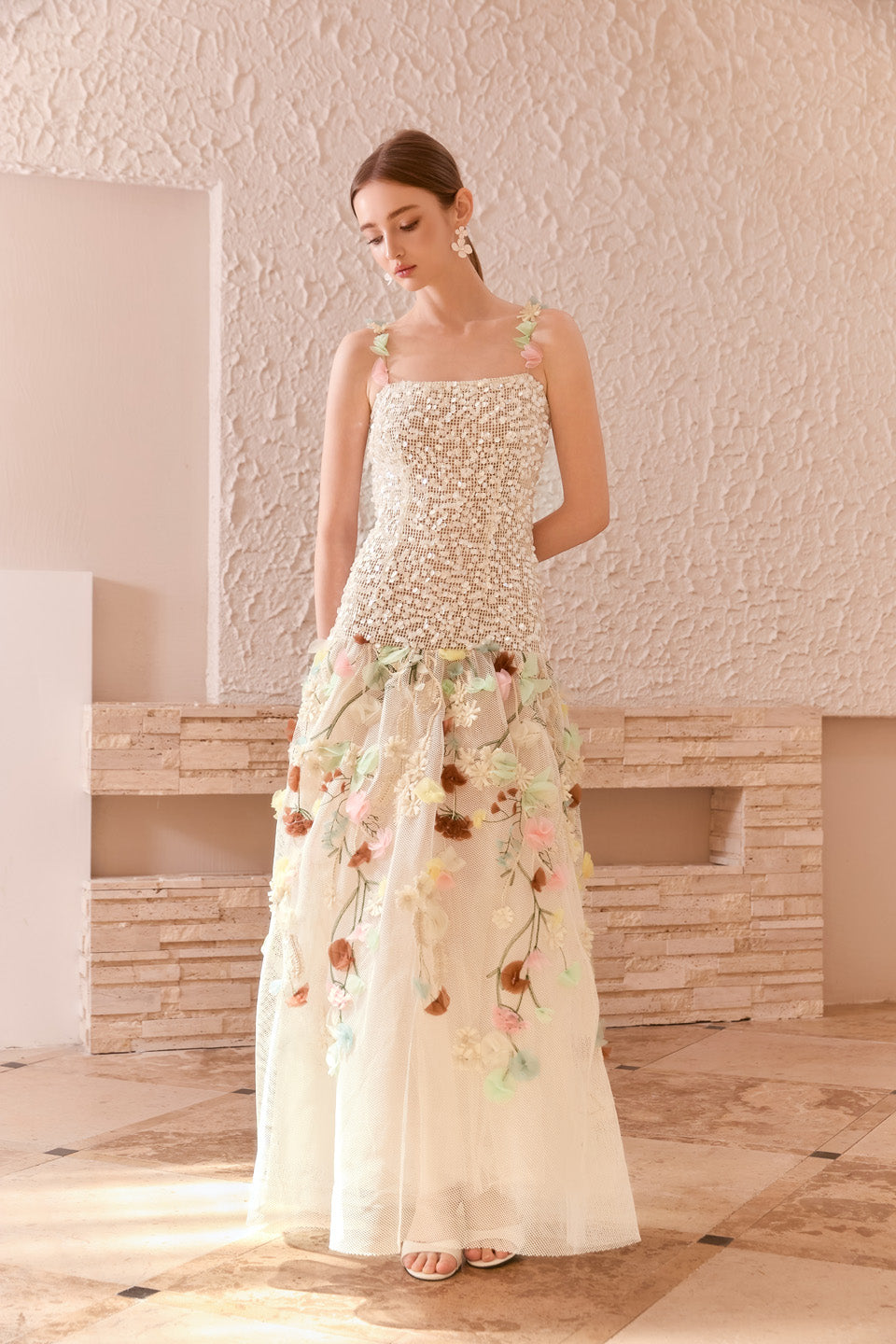 Wardrobes by chen 3D embroidered bead strap dress
