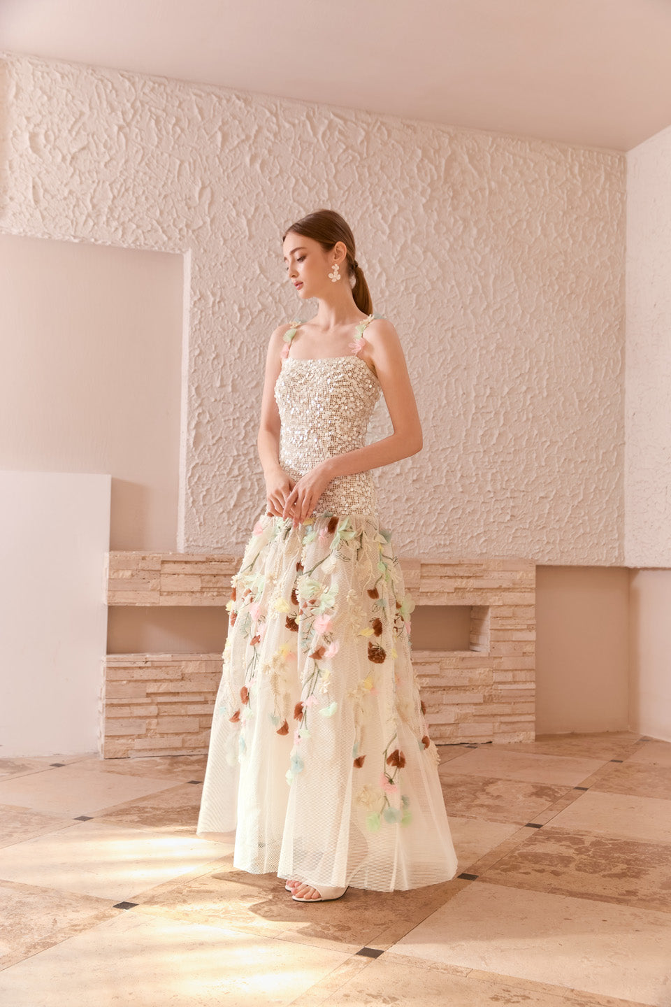 Wardrobes by chen 3D embroidered bead strap dress