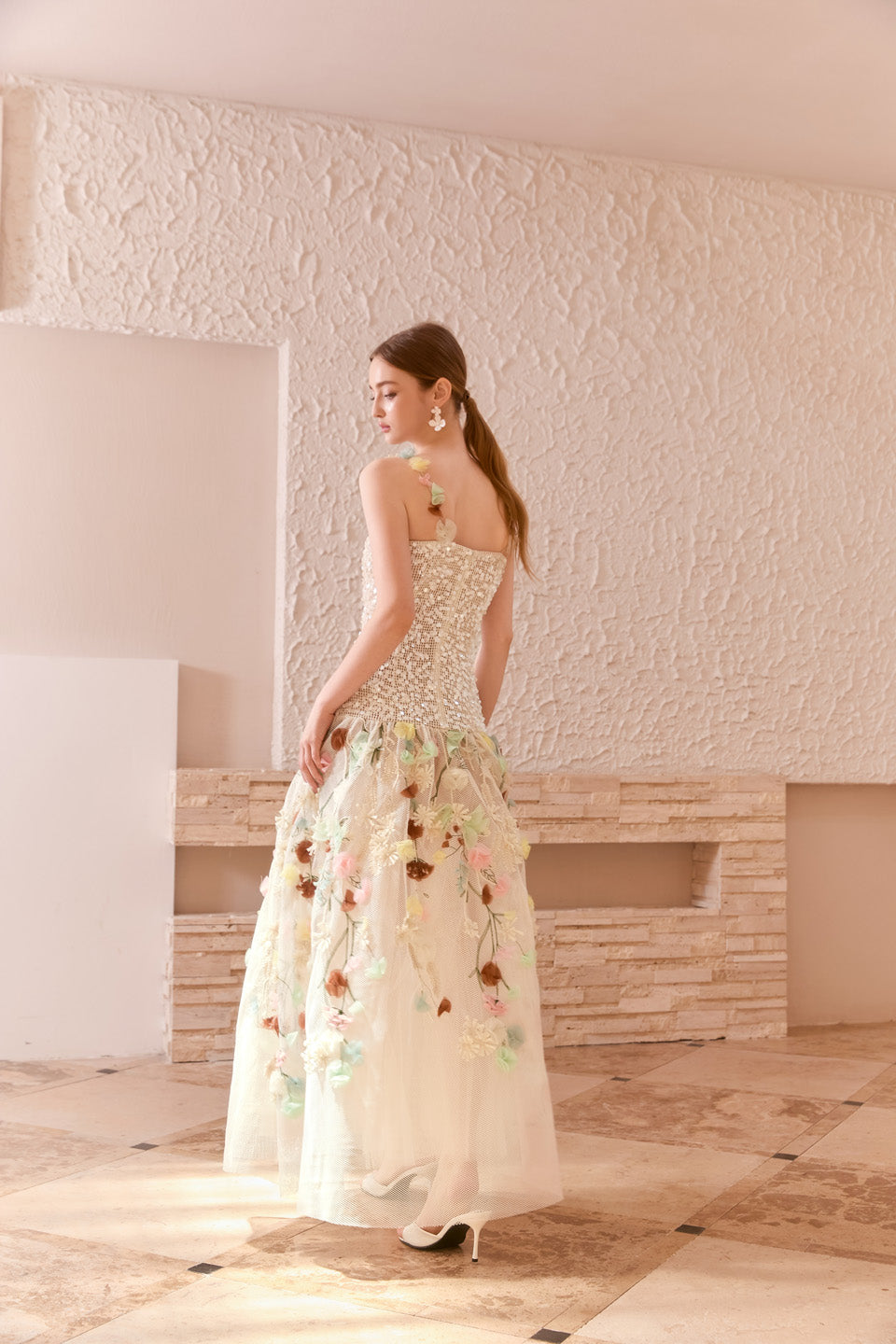 Wardrobes by chen 3D embroidered bead strap dress