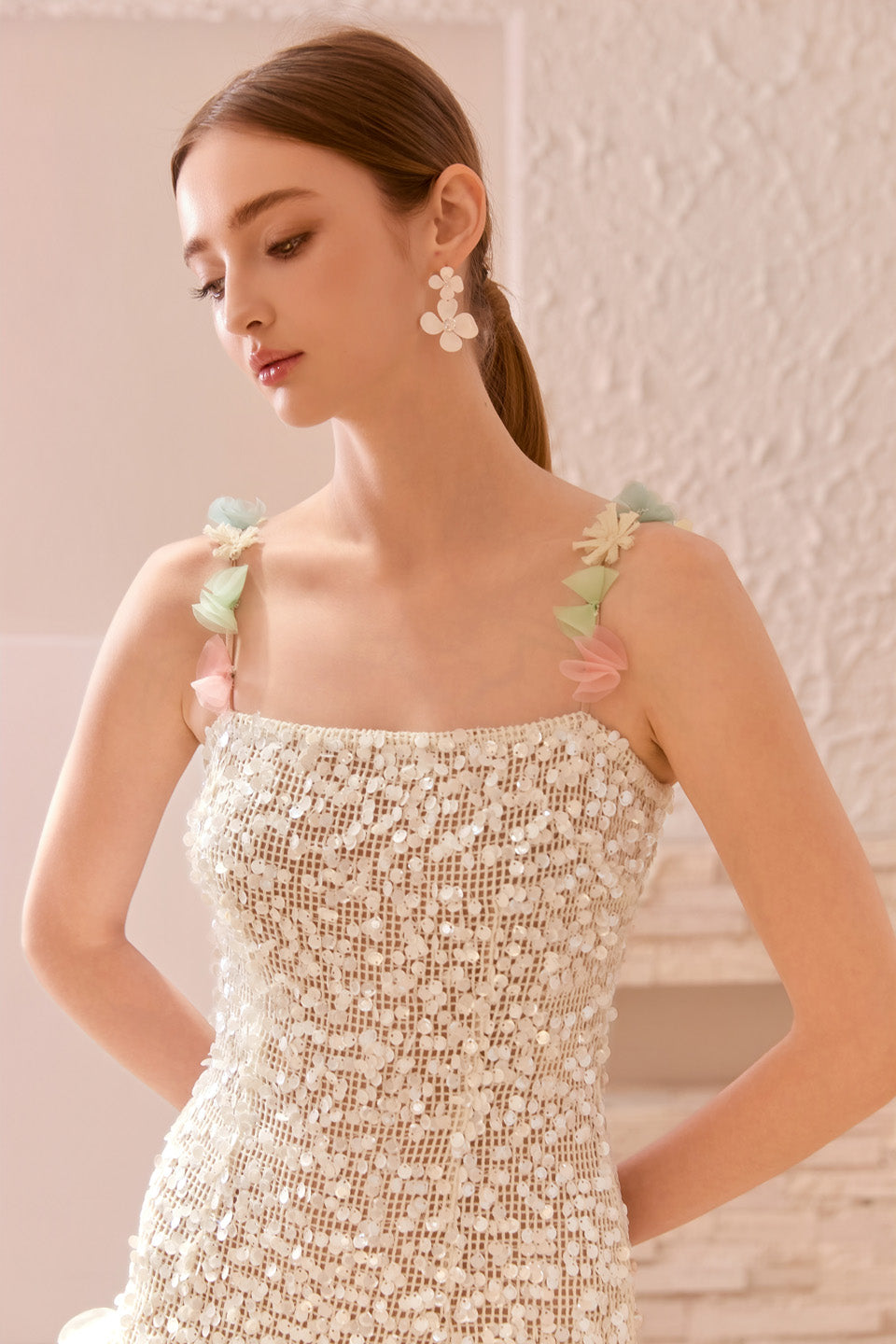 Wardrobes by chen 3D embroidered bead strap dress