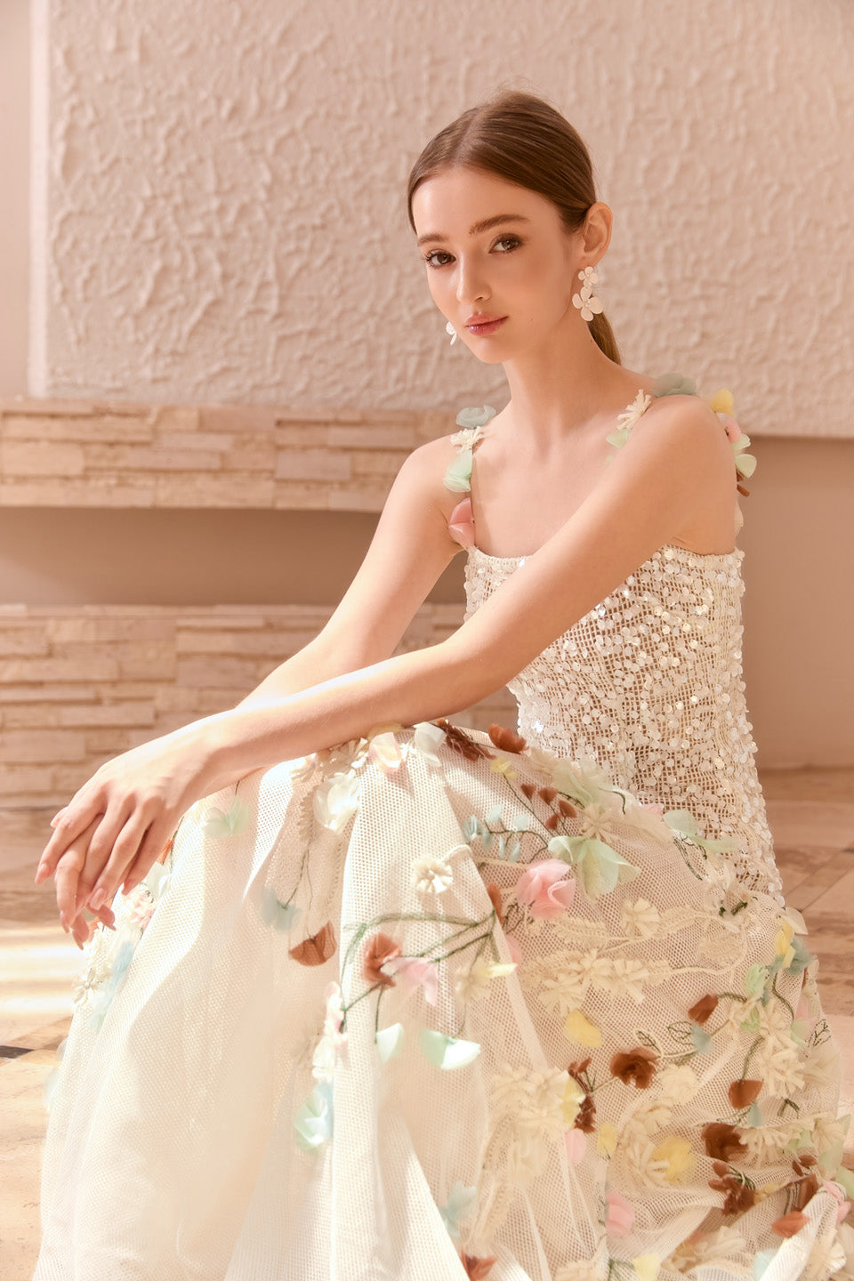 Wardrobes by chen 3D embroidered bead strap dress