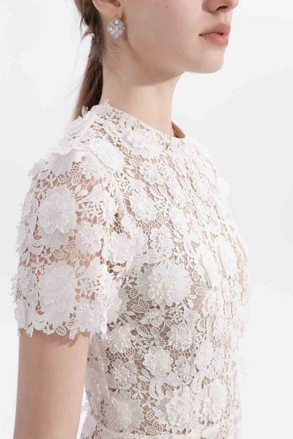 Wardrobes by chen Hollow embroidered lace fishtail dress