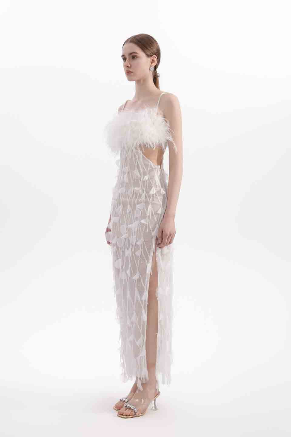 Wardrobes by chen Ostrich hair pendant dress