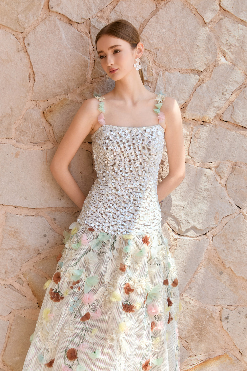 Wardrobes by chen 3D embroidered bead strap dress