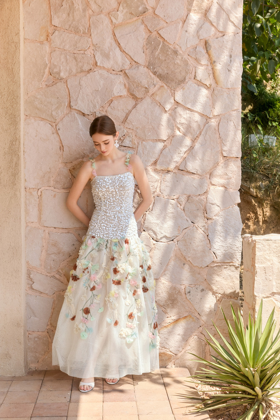 Wardrobes by chen 3D embroidered bead strap dress