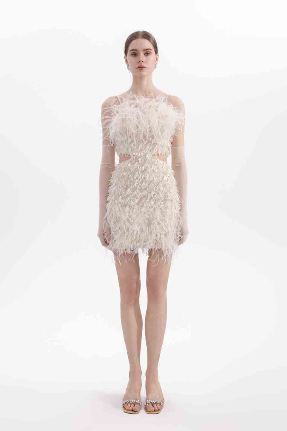 Wardrobes by chen Fringe feather dress (with gloves)