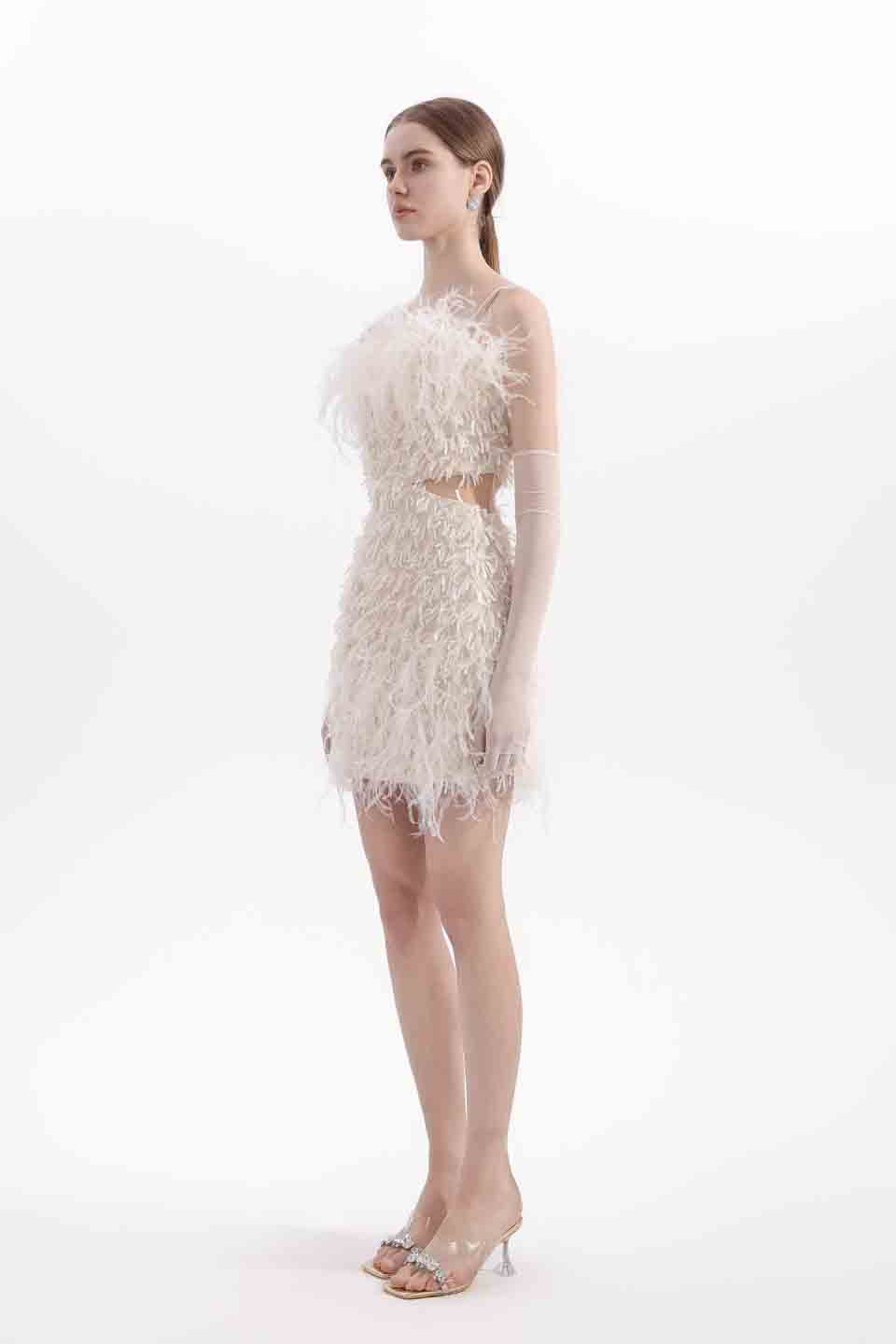 Wardrobes by chen Fringe feather dress (with gloves)