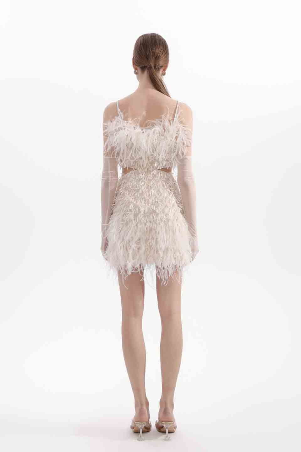 Wardrobes by chen Fringe feather dress (with gloves)