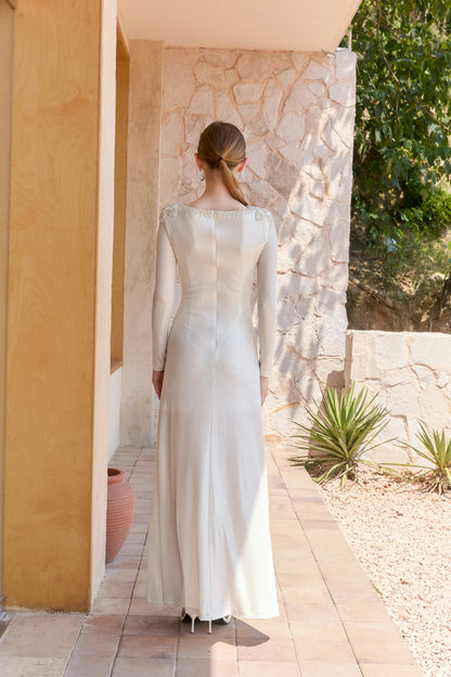 Wardrobes by chen Satin knitted pleated sleeve dress