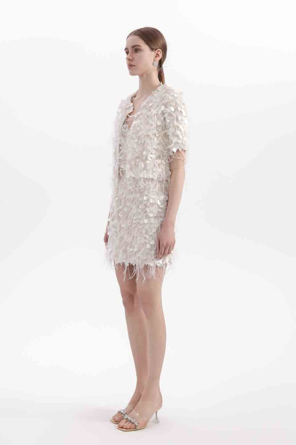 Wardrobes by chen Embroidered feather jacket + dress set