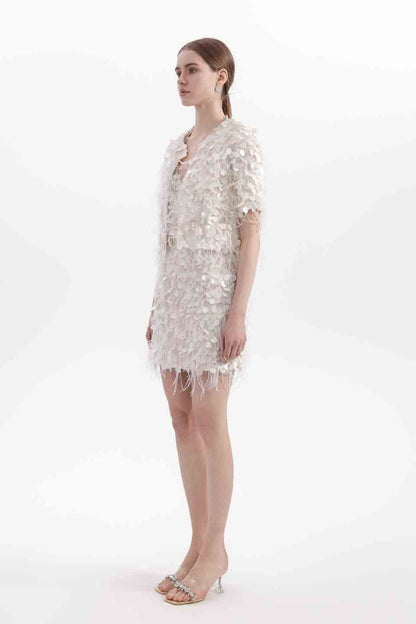 Wardrobes by chen Embroidered feather jacket + dress set