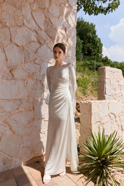 Wardrobes by chen Satin knitted pleated sleeve dress